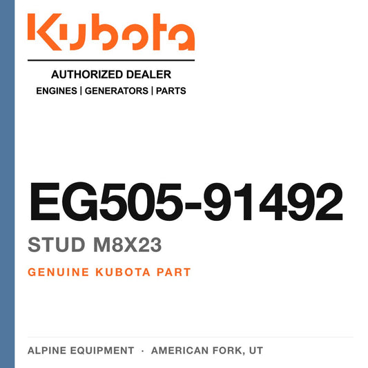 Genuine Kubota stud M8X23, part number EG505-91492 — Alpine Equipment