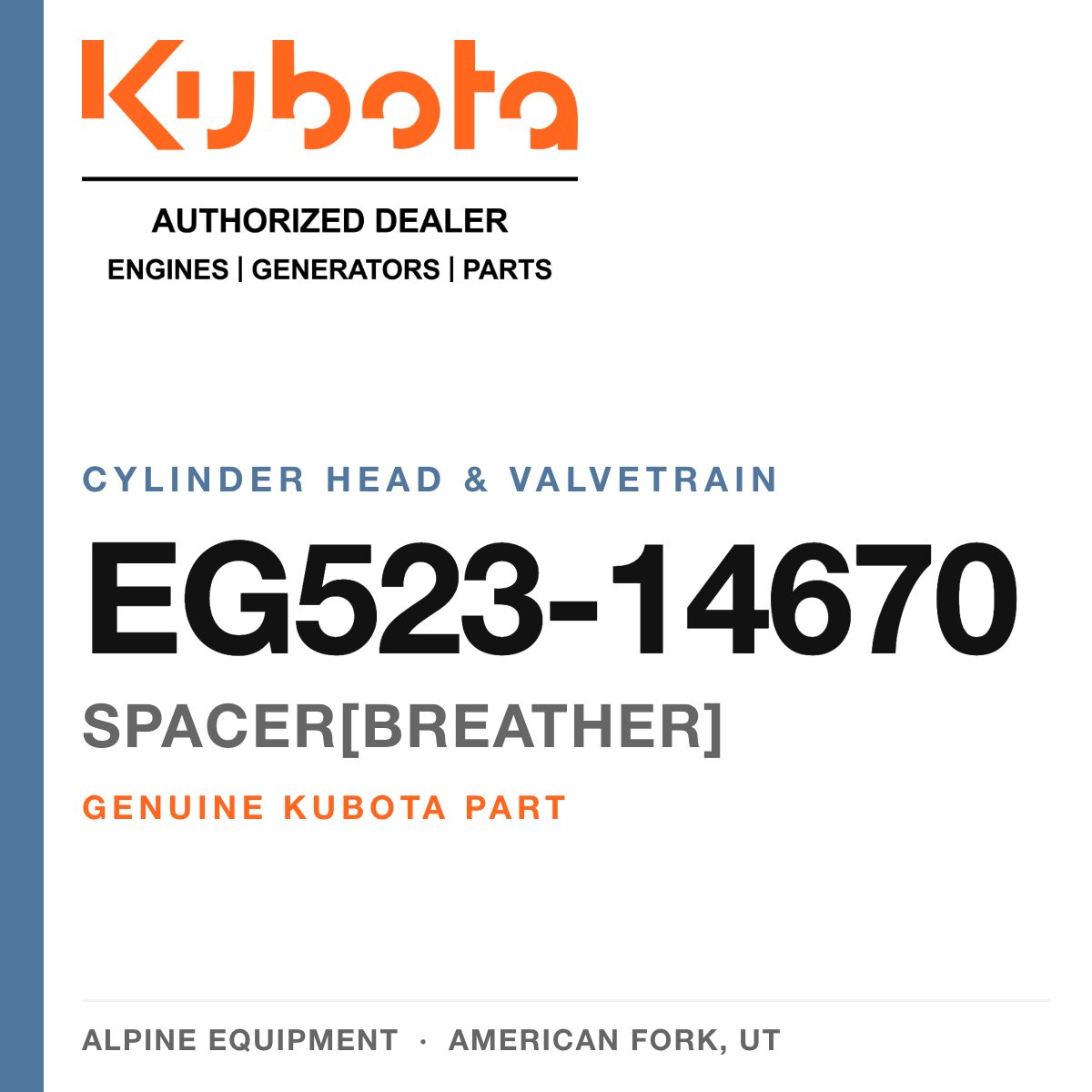 Genuine Kubota spacer[breather], part number EG523-14670 — Alpine Equipment