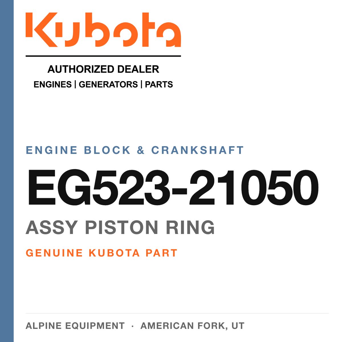 Genuine Kubota assy piston ring, part number EG523-21050 — Alpine Equipment