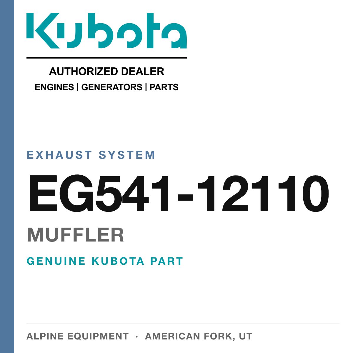 Genuine Kubota muffler, part number EG541-12110 — Alpine Equipment