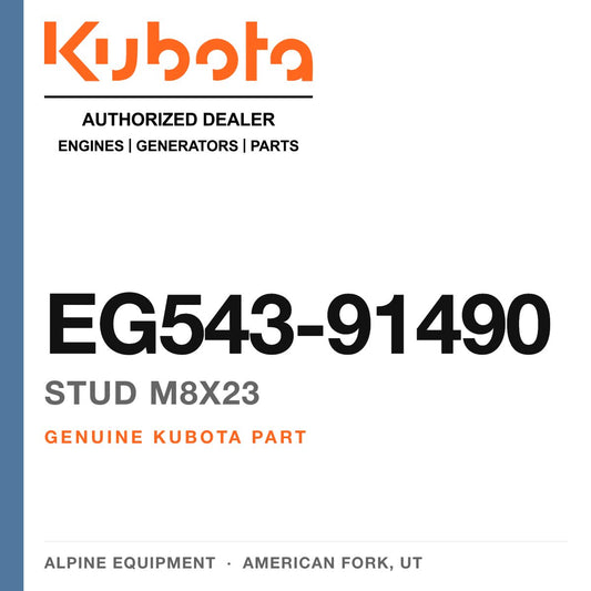 Genuine Kubota stud M8X23, part number EG543-91490 — Alpine Equipment