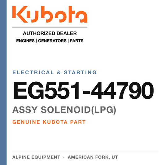 Genuine Kubota assy solenoid(lpg), part number EG551-44790 — Alpine Equipment