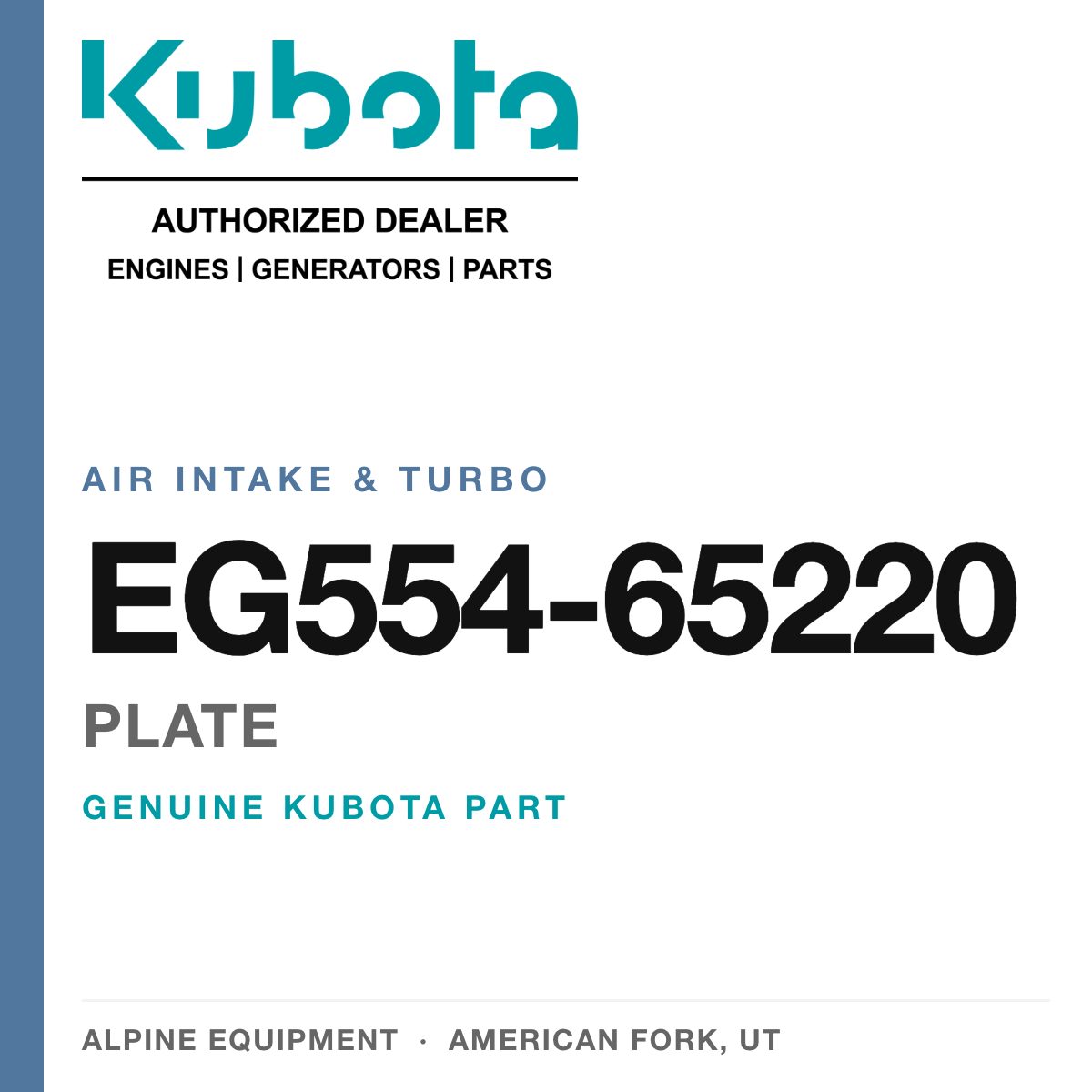Genuine Kubota plate, part number EG554-65220 — Alpine Equipment