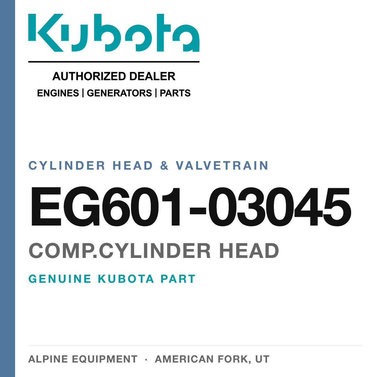 Genuine Kubota comp.cylinder head, part number EG601-03045 — Alpine Equipment