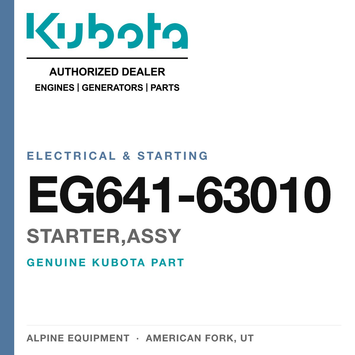 Genuine Kubota starter,assy, part number EG641-63010 — Alpine Equipment