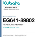 Genuine Kubota paper, warranty, part number EG641-89802 — Alpine Equipment