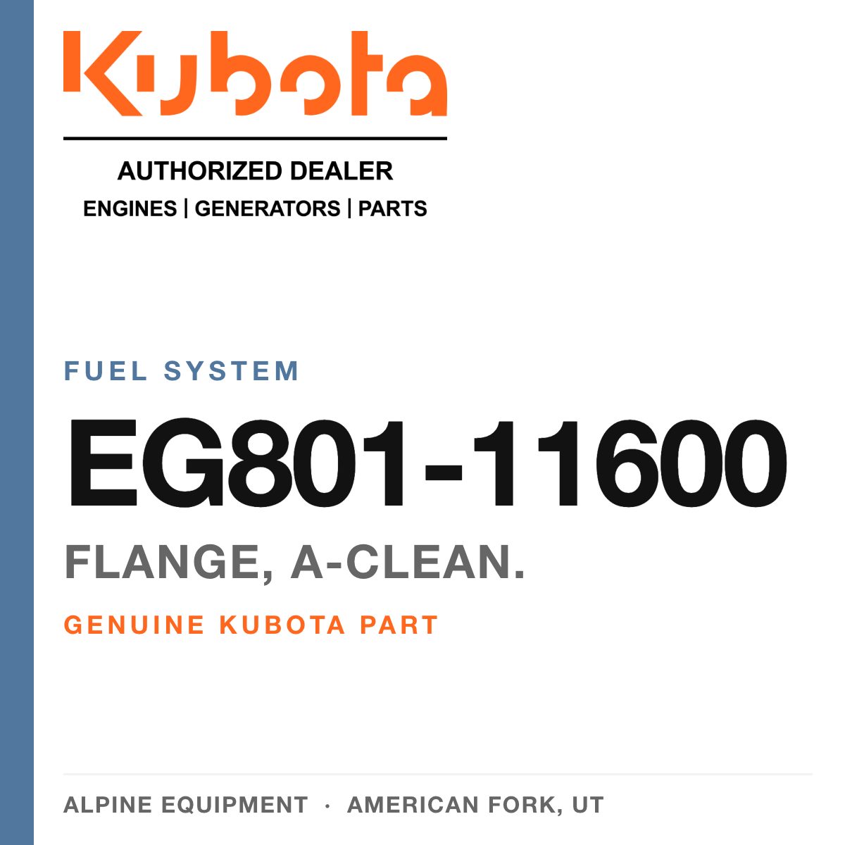 Genuine Kubota flange, a-clean., part number EG801-11600 — Alpine Equipment