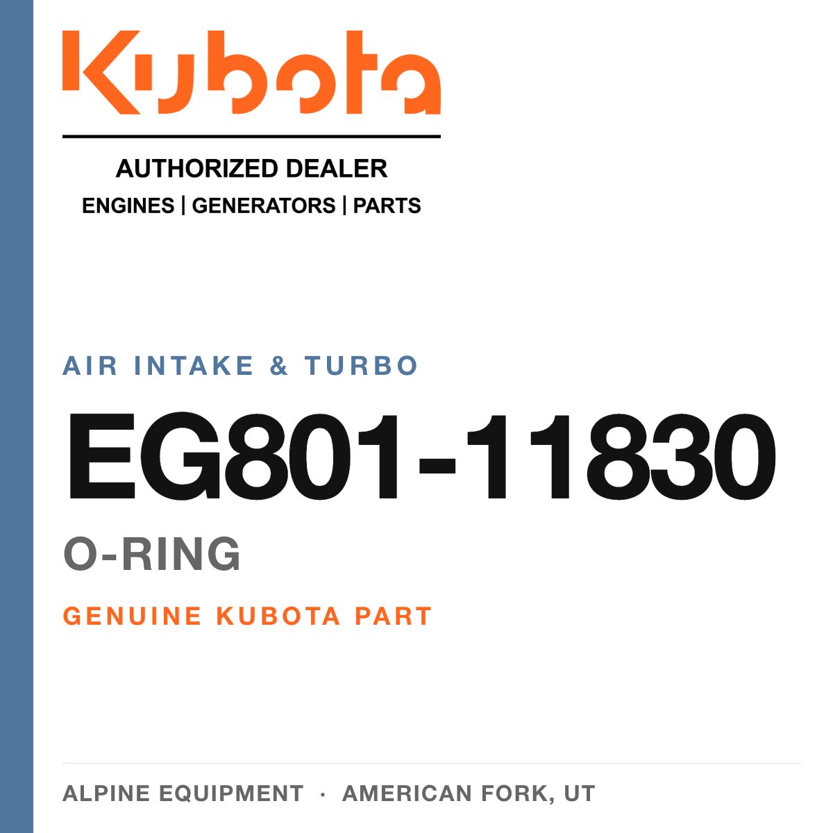 Genuine Kubota o-ring, part number EG801-11830 — Alpine Equipment
