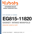 Genuine Kubota gasket- intake manifold, part number EG815-11820 — Alpine Equipment