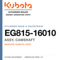 Genuine Kubota assy, camshaft, part number EG815-16010 — Alpine Equipment