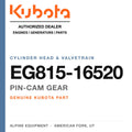 Genuine Kubota pin-cam gear, part number EG815-16520 — Alpine Equipment