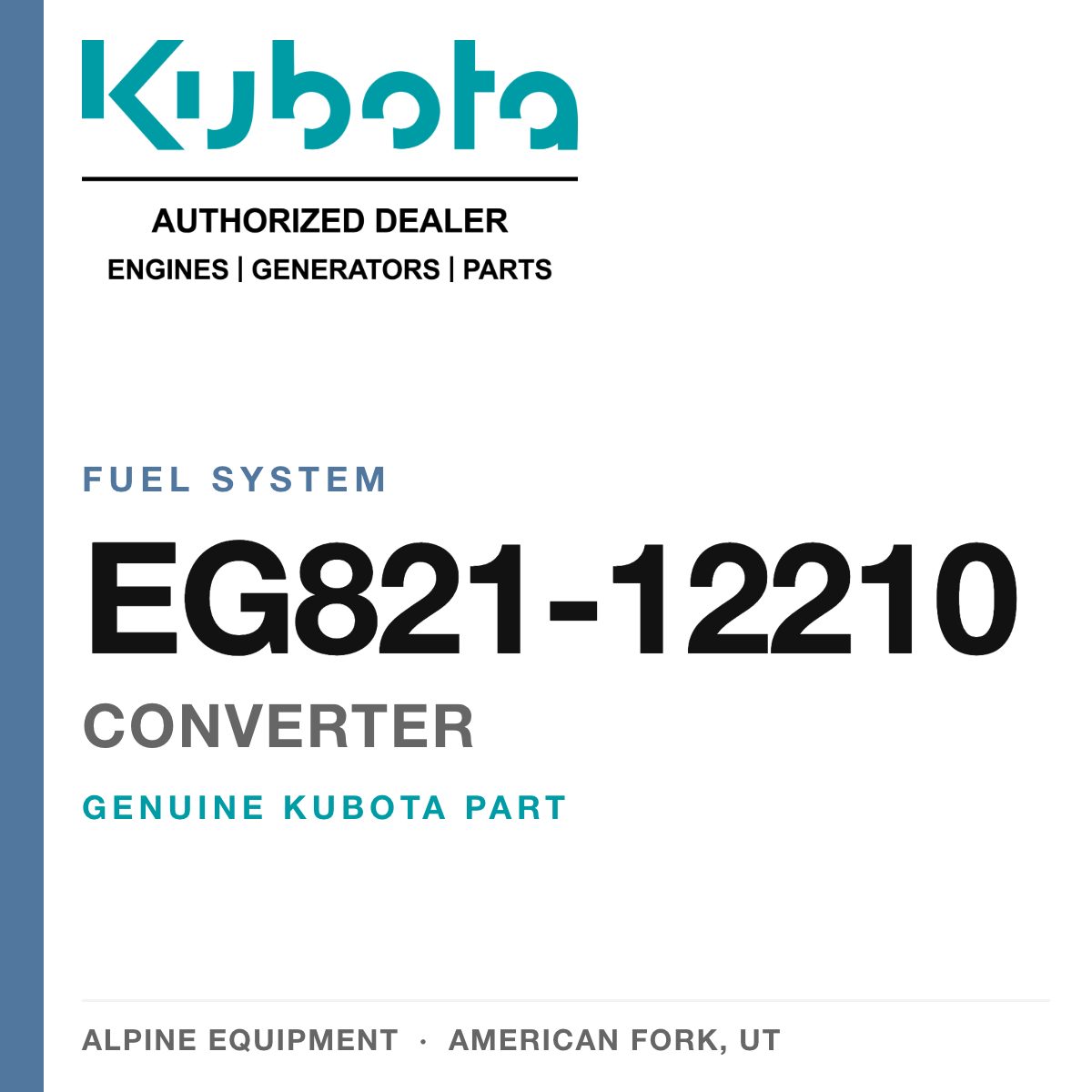Genuine Kubota converter, part number EG821-12210 — Alpine Equipment