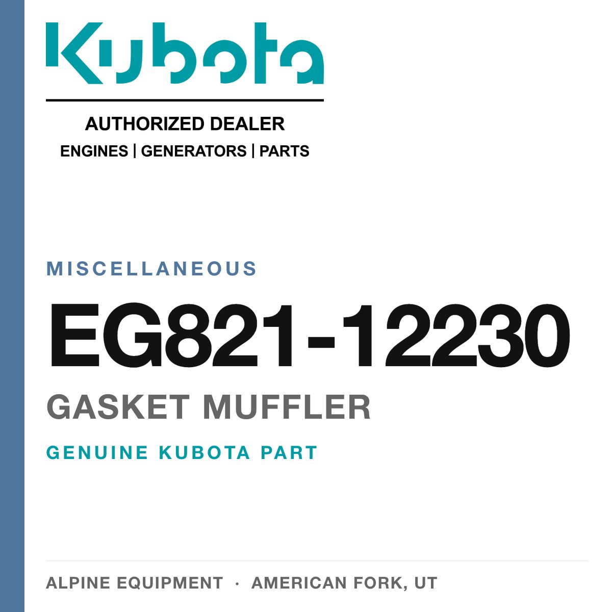 Genuine Kubota gasket muffler, part number EG821-12230 — Alpine Equipment
