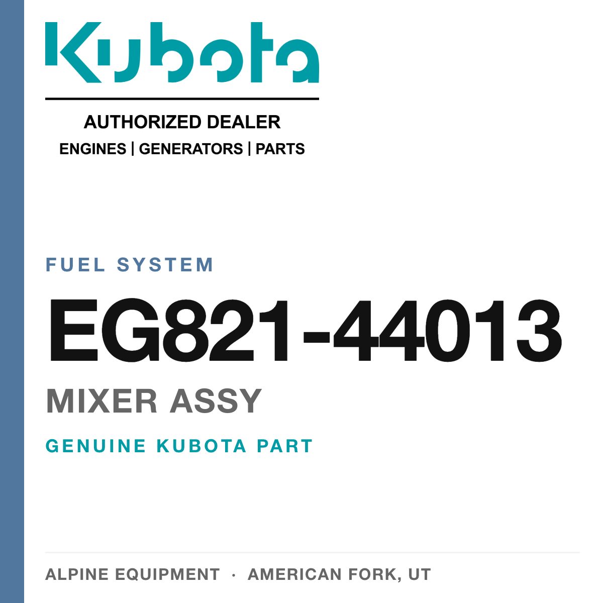 Genuine Kubota mixer assy, part number EG821-44013 — Alpine Equipment