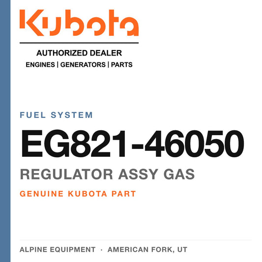 Genuine Kubota regulator assy gas, part number EG821-46050 — Alpine Equipment