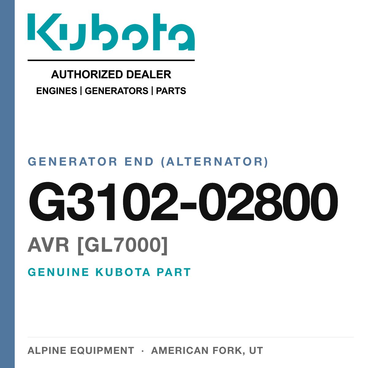 Genuine Kubota avr [GL7000], part number G3102-02800 — Alpine Equipment