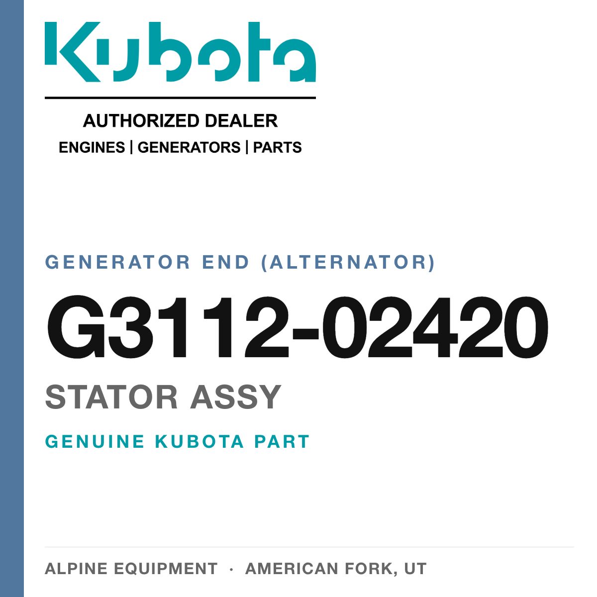 Genuine Kubota stator assy, part number G3112-02420 — Alpine Equipment