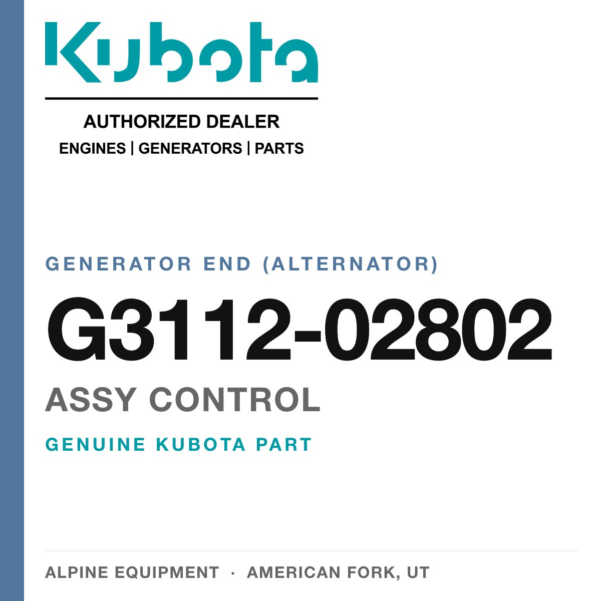 Genuine Kubota assy control, part number G3112-02802 — Alpine Equipment