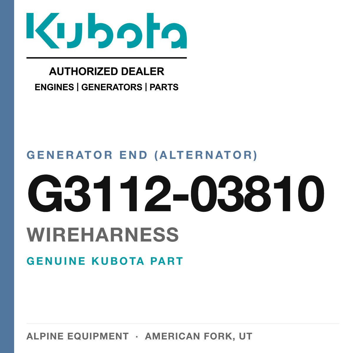 Genuine Kubota wireharness, part number G3112-03810 — Alpine Equipment