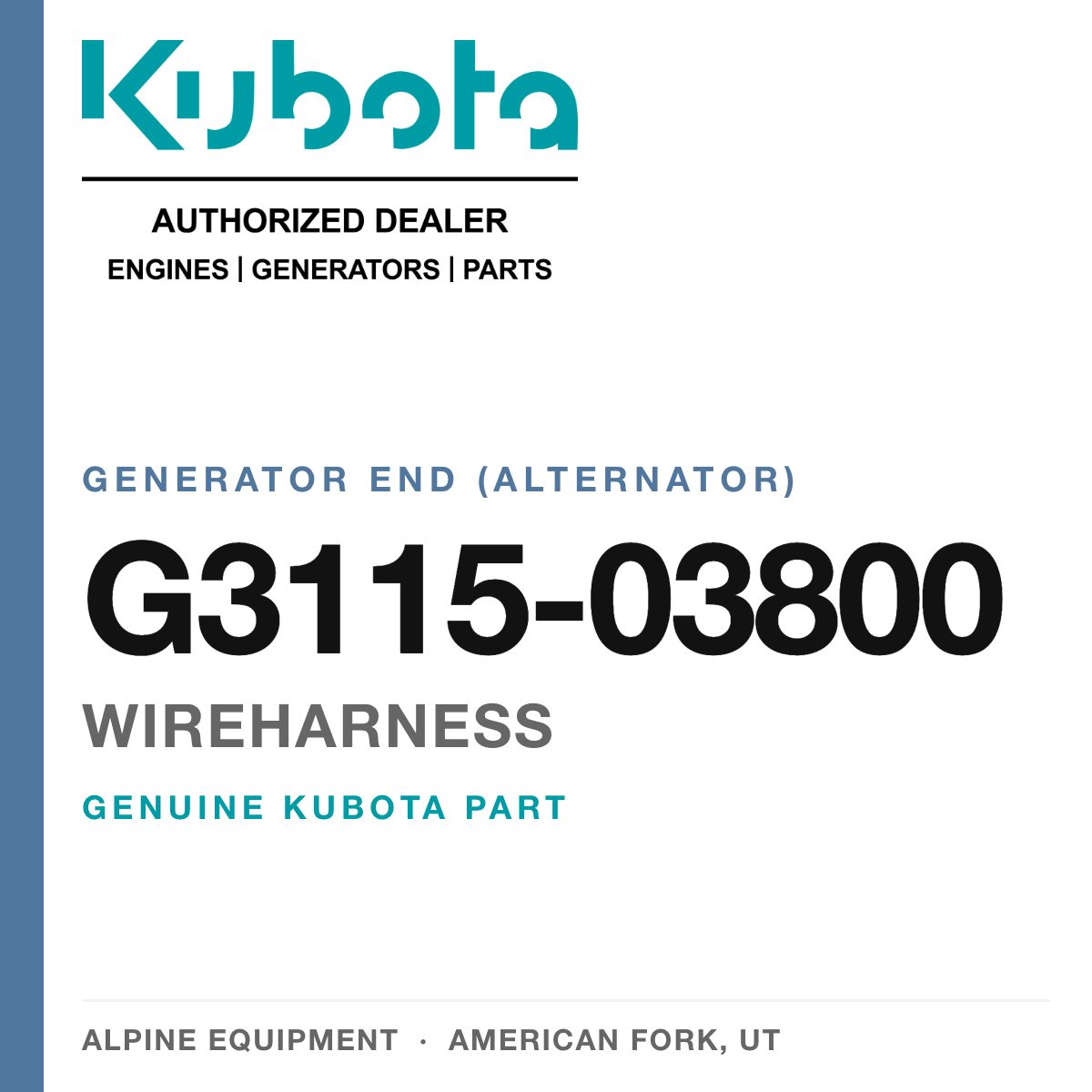Genuine Kubota wireharness, part number G3115-03800 — Alpine Equipment