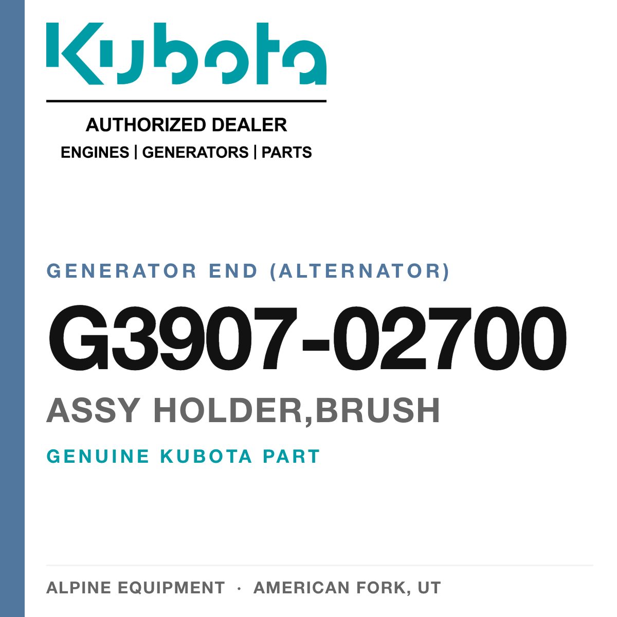 Genuine Kubota assy holder,brush, part number G3907-02700 — Alpine Equipment