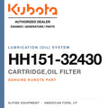 Genuine Kubota cartridge,oil filter, part number HH151-32430 — Alpine Equipment
