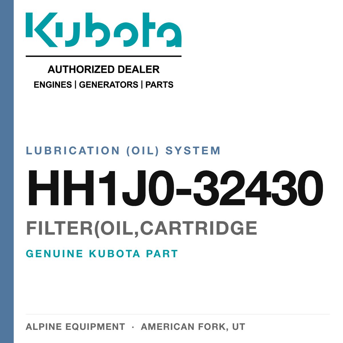 Genuine Kubota filter(oil,cartridge, part number HH1J0-32430 — Alpine Equipment