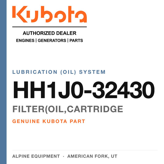 Genuine Kubota filter(oil,cartridge, part number HH1J0-32430 — Alpine Equipment