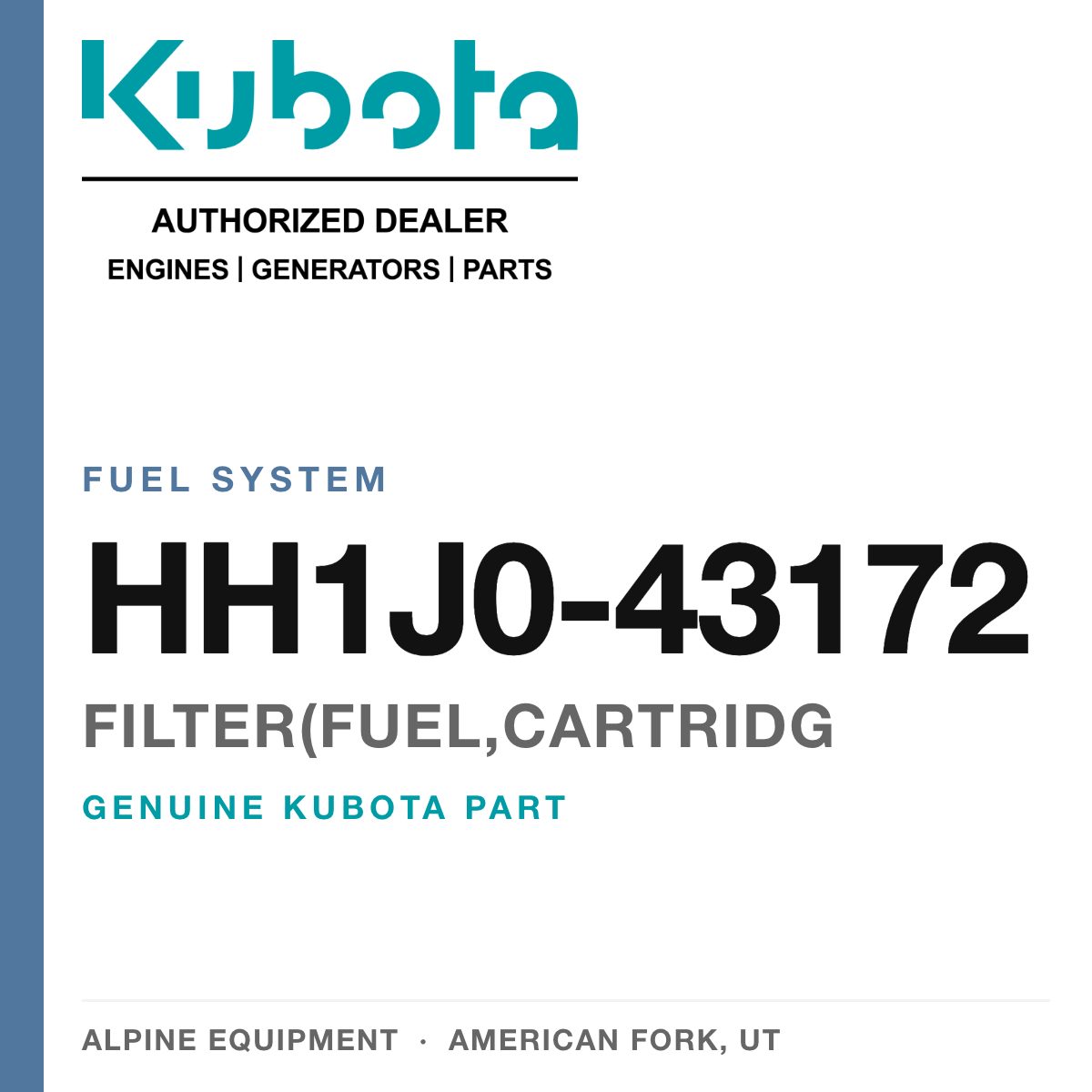 Genuine Kubota filter(fuel,cartridg, part number HH1J0-43172 — Alpine Equipment