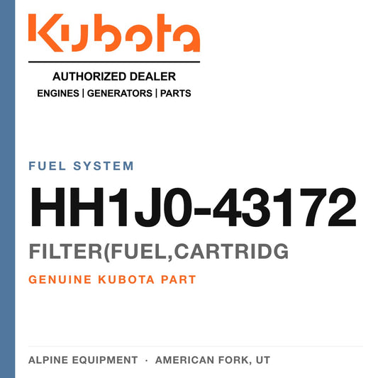 Genuine Kubota filter(fuel,cartridg, part number HH1J0-43172 — Alpine Equipment