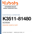 Genuine Kubota screw, part number K3511-81480 — Alpine Equipment