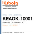 Genuine Kubota engine overhaul kit, part number KEAOK-10001 — Alpine Equipment