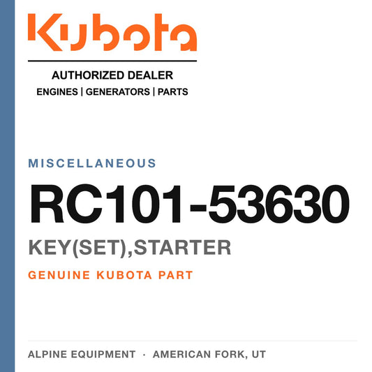 Genuine Kubota key(set),starter, part number RC101-53630 — Alpine Equipment
