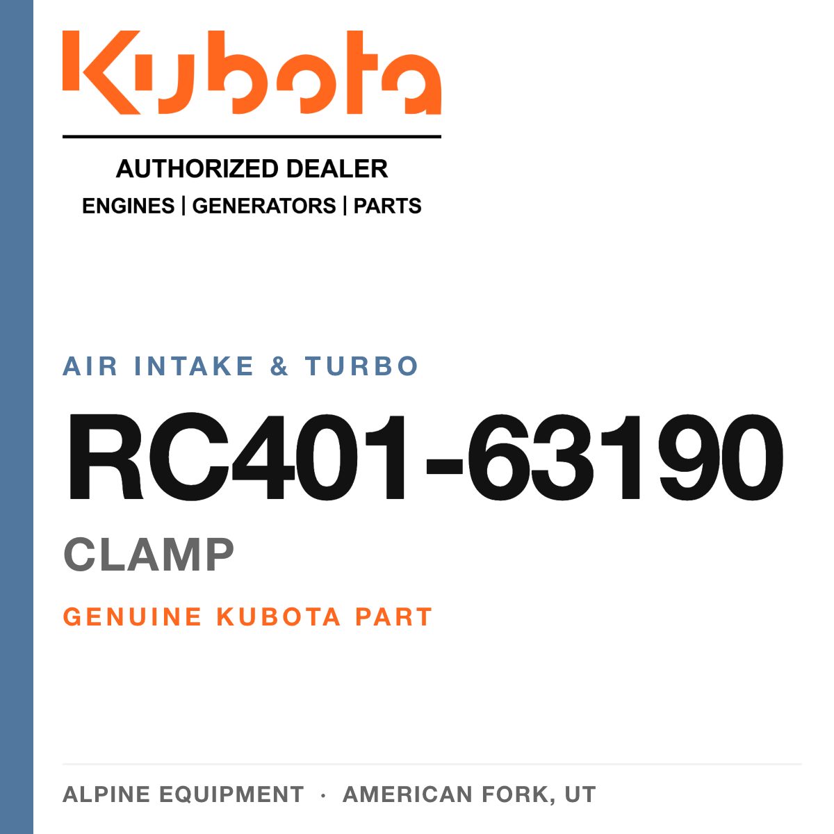 Genuine Kubota clamp, part number RC401-63190 — Alpine Equipment