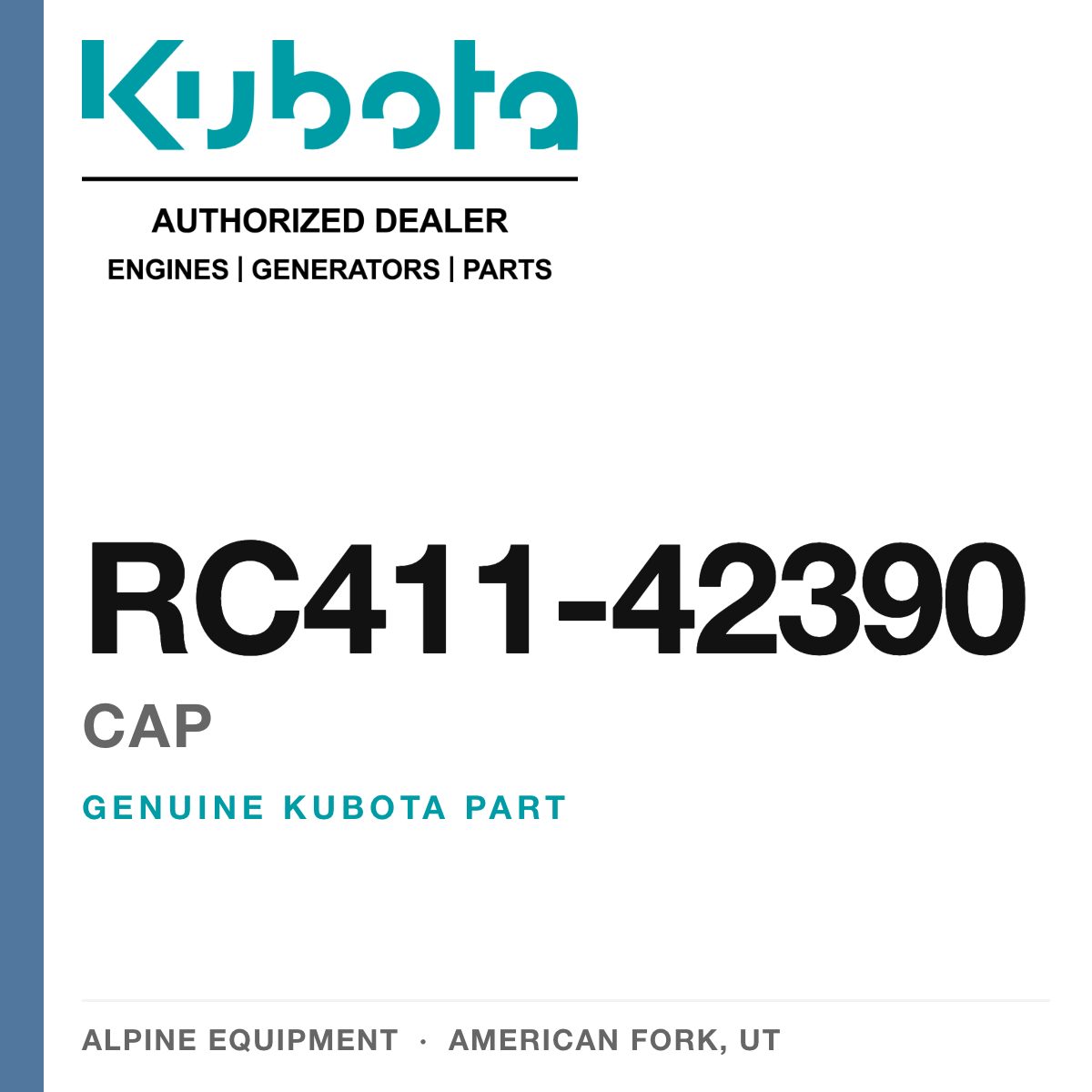 Genuine Kubota cap, part number RC411-42390 — Alpine Equipment