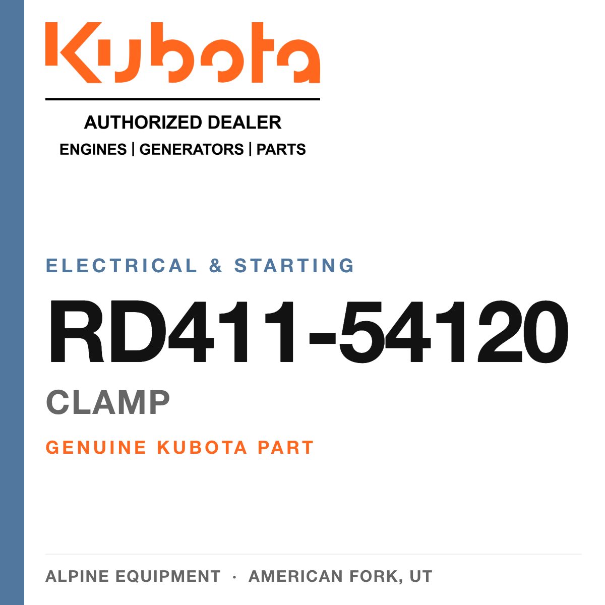 Genuine Kubota clamp, part number RD411-54120 — Alpine Equipment