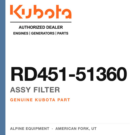 Genuine Kubota assy filter, part number RD451-51360 — Alpine Equipment