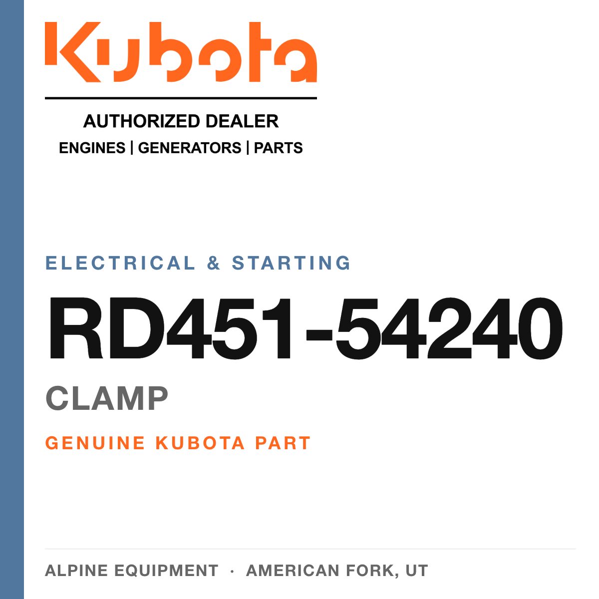 Genuine Kubota clamp, part number RD451-54240 — Alpine Equipment