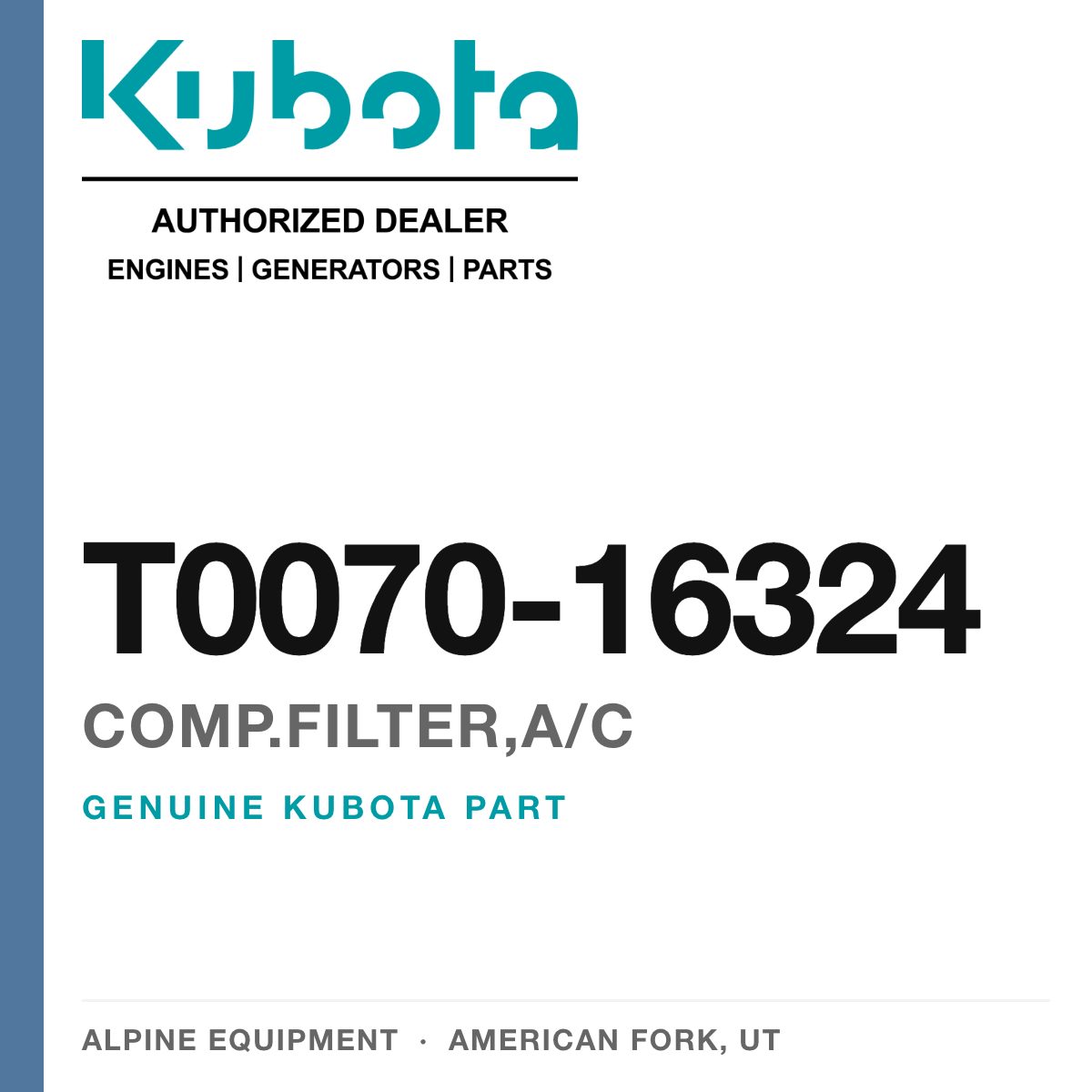 Genuine Kubota comp.filter,a/c, part number T0070-16324 — Alpine Equipment