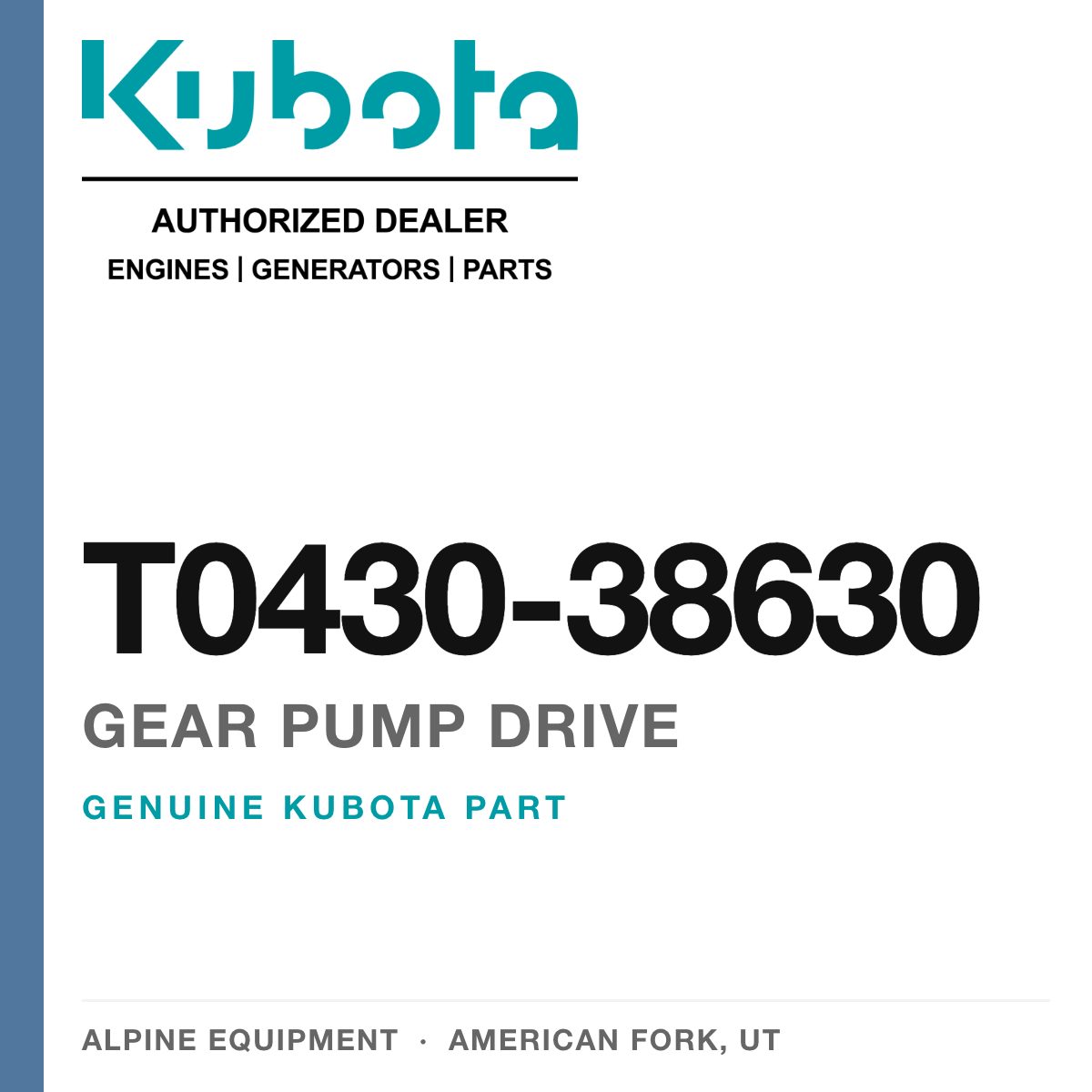 Genuine Kubota gear pump drive, part number T0430-38630 — Alpine Equipment