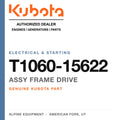 Genuine Kubota assy frame drive, part number T1060-15622 — Alpine Equipment
