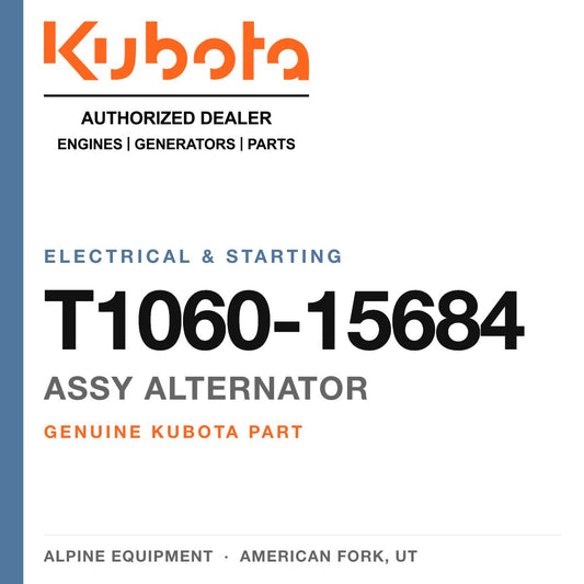 Genuine Kubota assy alternator, part number T1060-15684 — Alpine Equipment
