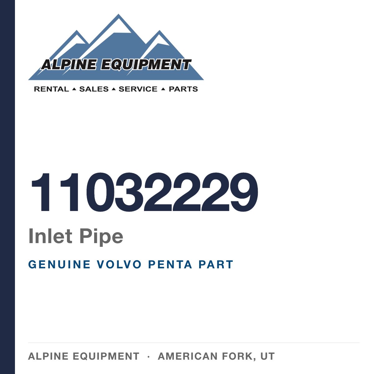 Volvo Penta 11032229 Inlet Pipe — genuine part from Alpine Equipment, American Fork UT