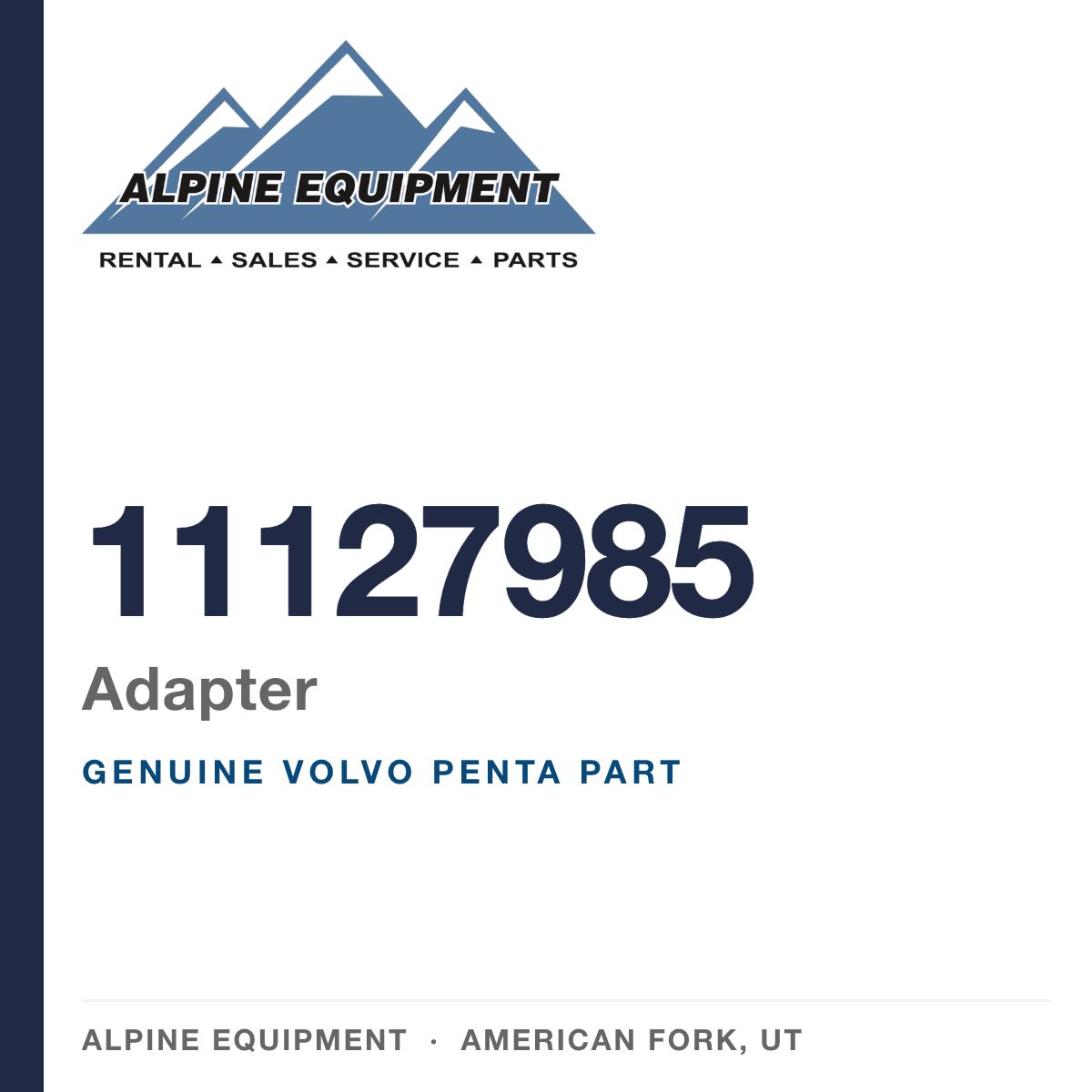Volvo Penta 11127985 Adapter — genuine part from Alpine Equipment, American Fork UT