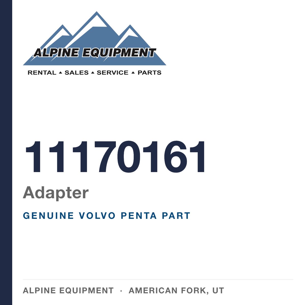 Volvo Penta 11170161 Adapter — genuine part from Alpine Equipment, American Fork UT