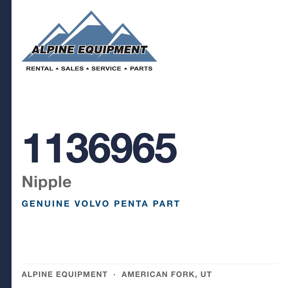 Volvo Penta 1136965 Nipple — genuine part from Alpine Equipment, American Fork UT