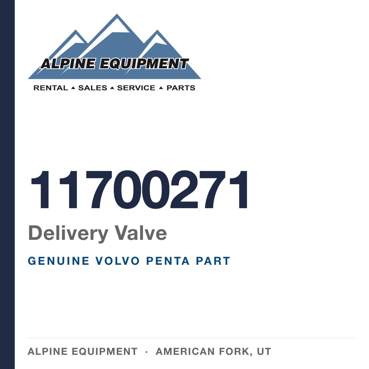 Volvo Penta 11700271 Delivery Valve — genuine part from Alpine Equipment, American Fork UT