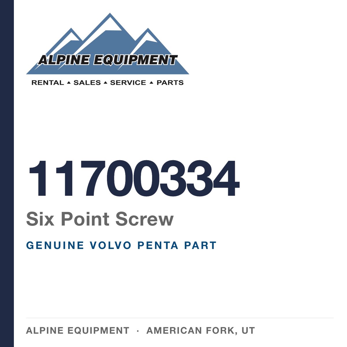 Volvo Penta 11700334 Six Point Screw — genuine part from Alpine Equipment, American Fork UT