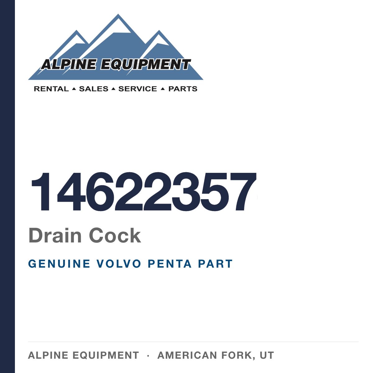 Volvo Penta 14622357 Drain Cock — genuine part from Alpine Equipment, American Fork UT