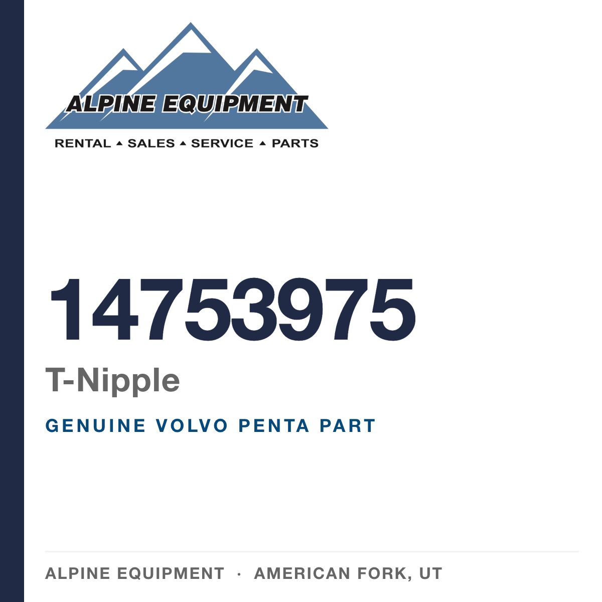 Volvo Penta 14753975 T-Nipple — genuine part from Alpine Equipment, American Fork UT